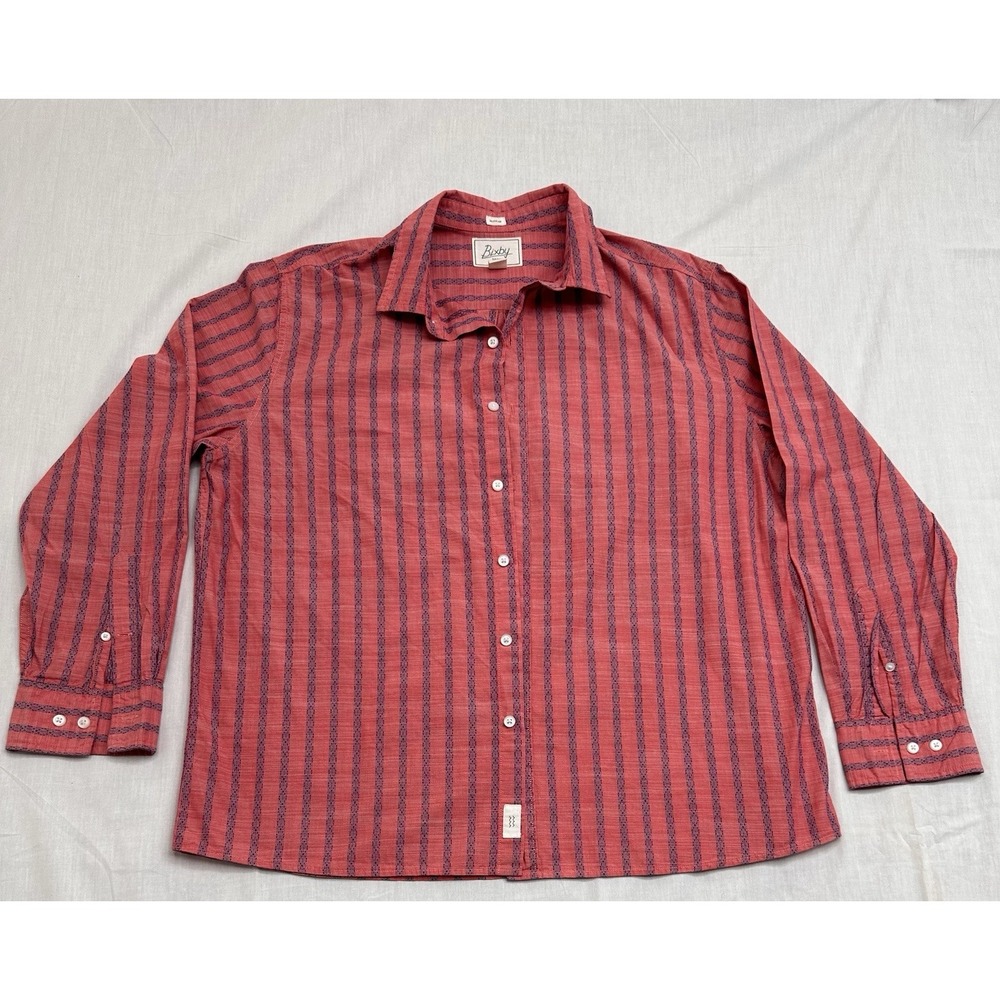 Bixby Nomad Mens Long Sleeve Shirt XL Light Red With Blue Stripes